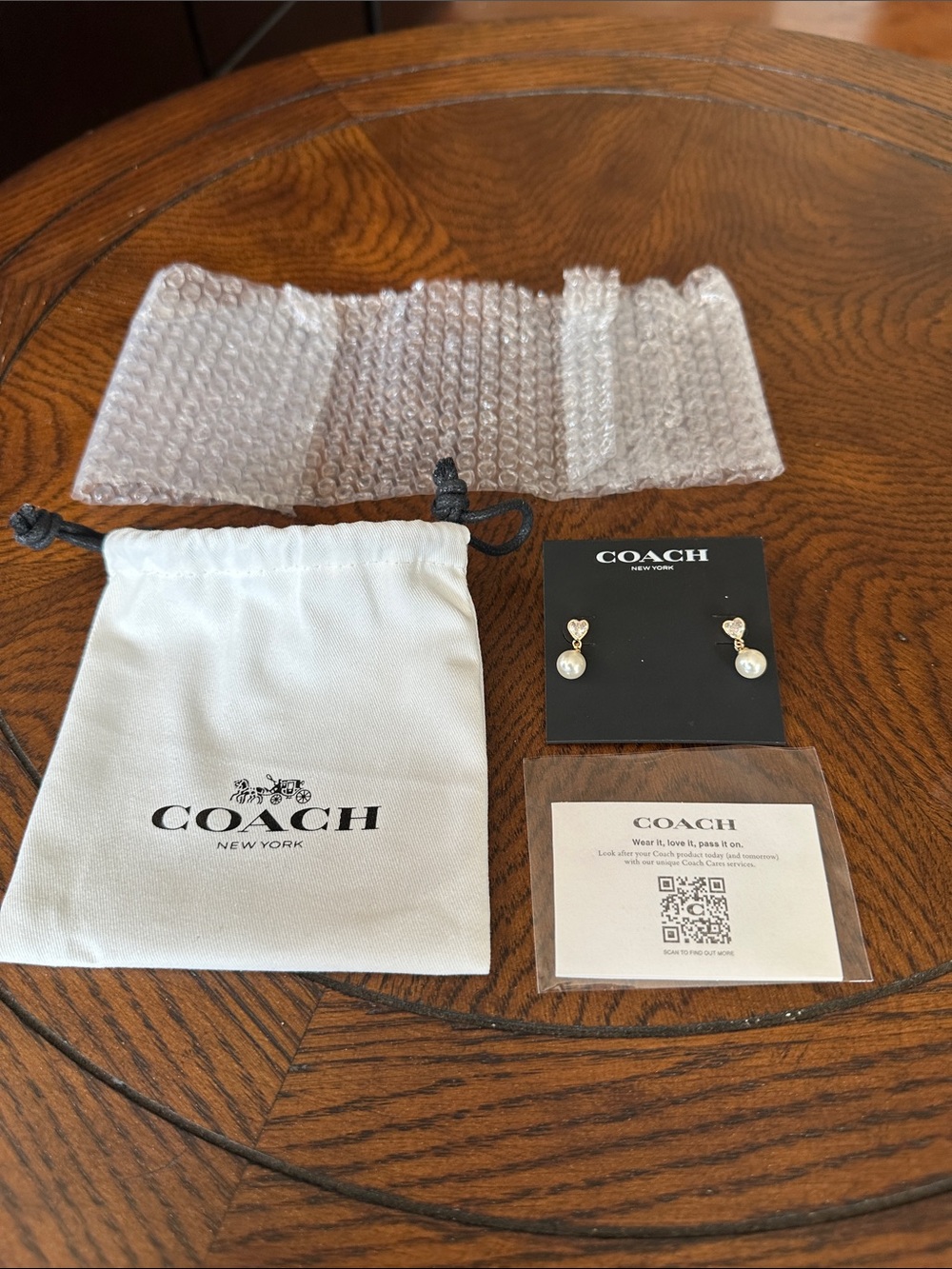Coach Gold Tone Earrings with White Pearl Drops